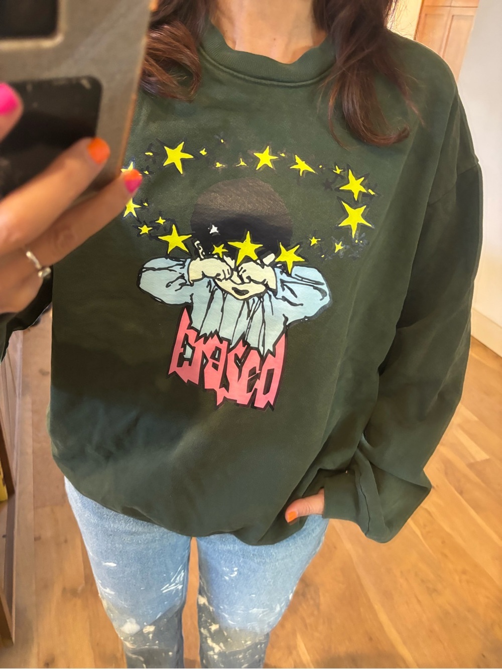 Erased brand graphic crewneck small